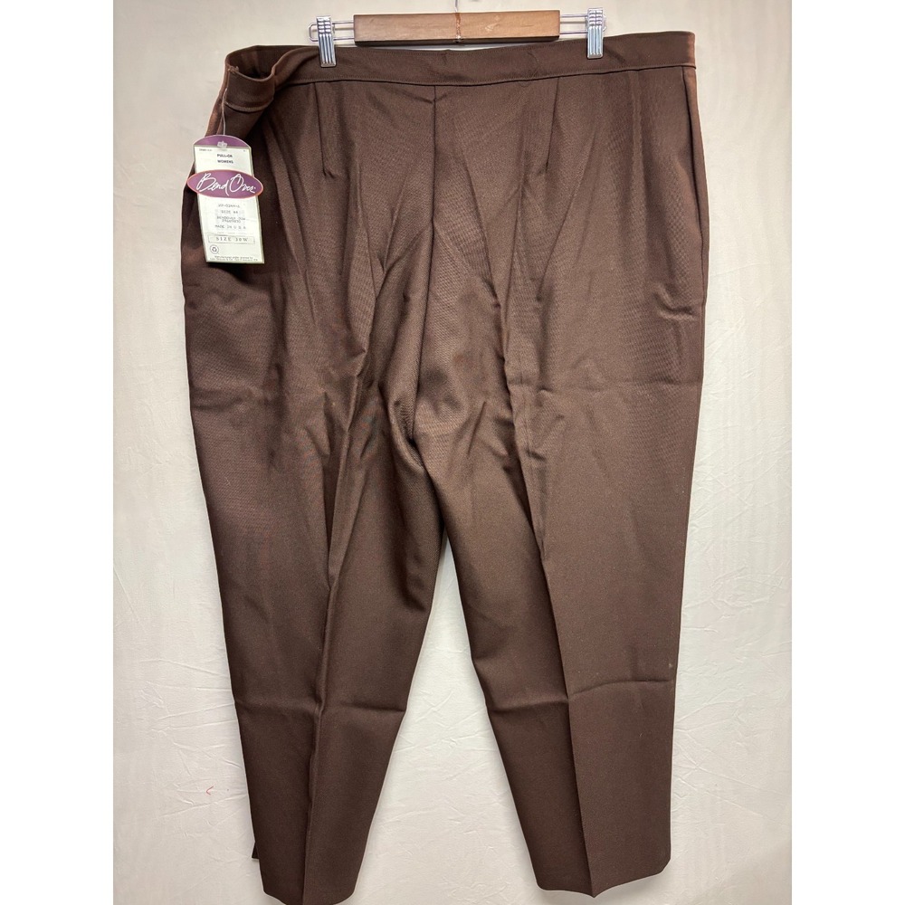 Bend Over Pull On Pants Womens Brown Flat Front Waistband USA Made 30W NWT